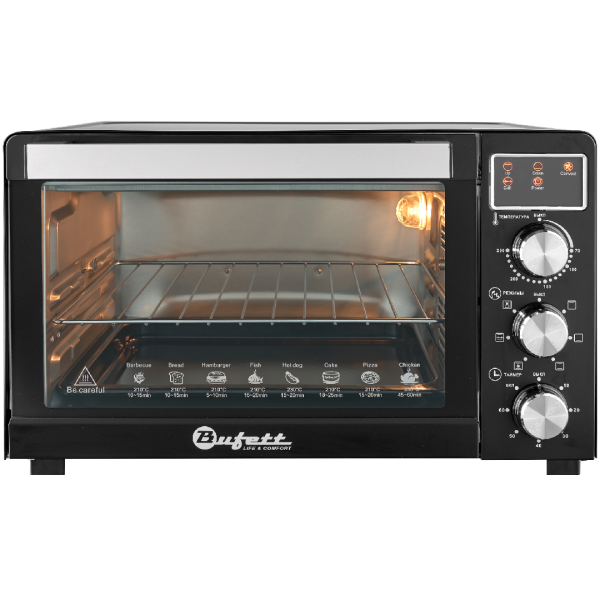 Мини-печь электрическая Bufett HMO 661 с дисплеем, конвекцией и грилем, 35л, 1500Вт, черный, 640661
