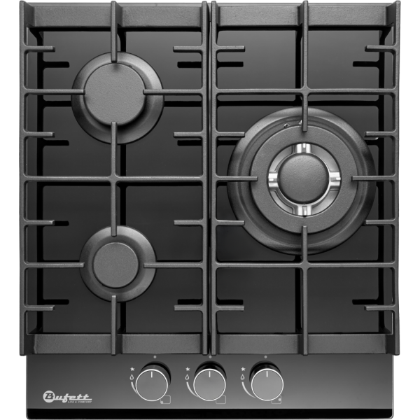 Панель варочная газовая Bufett HGH 772CI 3 конфорки, черная, 640772