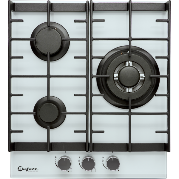 Панель варочная газовая Bufett HGH 778CI 3 конфорки, белая, 640778