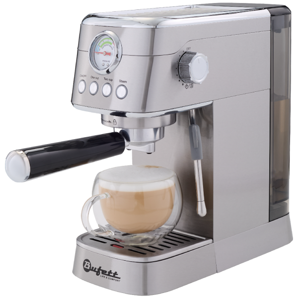 Кофеварка рожковая с капучинатором Bufett серебряная, 640629