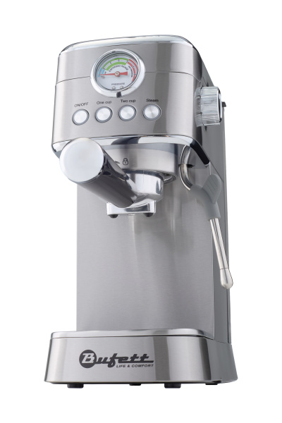 Кофеварка рожковая с капучинатором Bufett серебряная, 640629